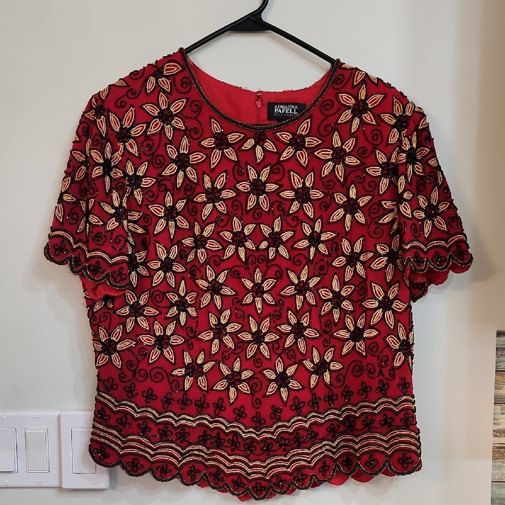 Adrianna Papell Formal Beaded Floral Top